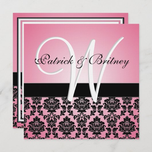 Einladungen für die Hochzeit in Monogramm, Rosa un (Vorne/Hinten)