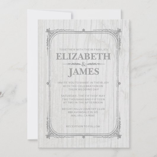 Einladungen für die Hochzeit von Weißem Rustikalem (Vorderseite)