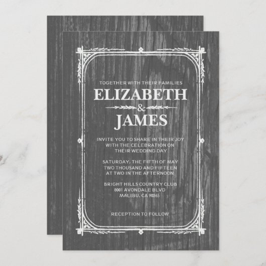 Einladungen für die Hochzeitsfeiern in grauem Rust (Vorne/Hinten)