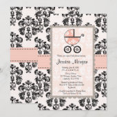 Einladungen für die Kinderdusche in Rosa und Schwa (Vorne/Hinten)