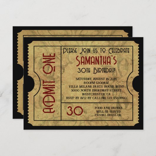 Einladungen für ein Vintages Gold-Ticket (Vorne/Hinten)