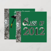 Einladungen für grüne Graduation in Silver Sequins (Vorne/Hinten)