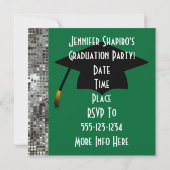 Einladungen für grüne Graduation in Silver Sequins (Rückseite)