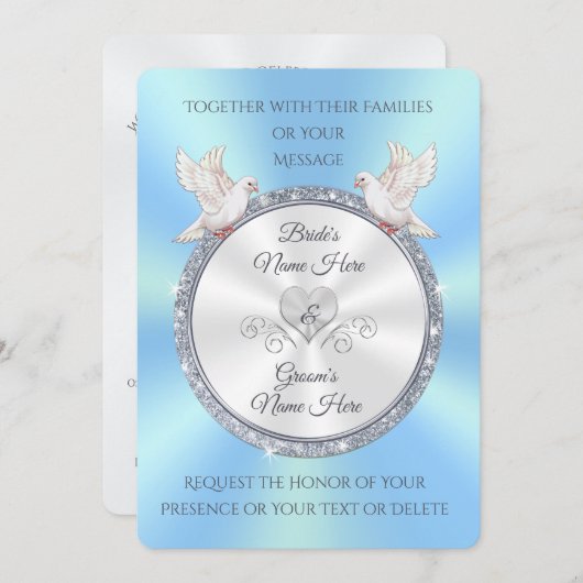 Einladungen für hellblaue und weiße Hochzeiten (Vorne/Hinten)