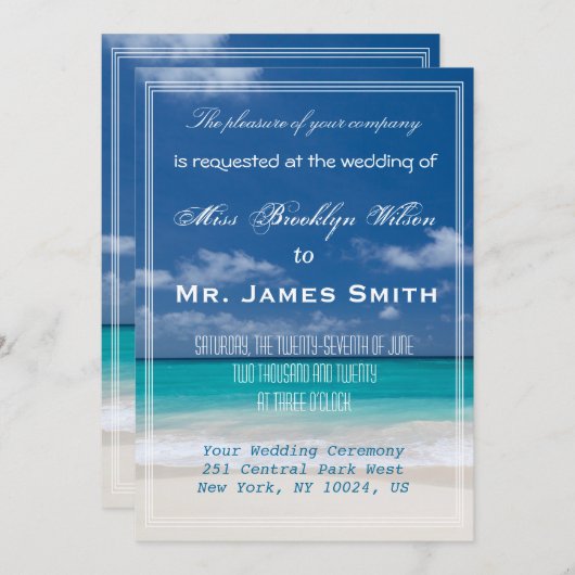 Einladungen für Hochzeiten am Blue Beach (Vorne/Hinten)