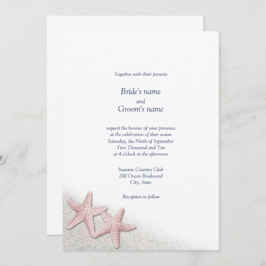 Einladungen für Hochzeiten am rosa Starfish Beach (Vorne/Hinten)