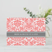 Einladungen für Hochzeiten Gray Coral Damask Muste (Stehend Vorderseite)