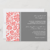 Einladungen für Hochzeiten Gray Coral Damask Muste (Rückseite)