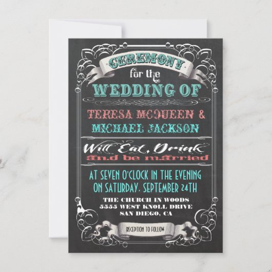 Einladungen für Hochzeiten in Blackboard Vintage (Vorderseite)