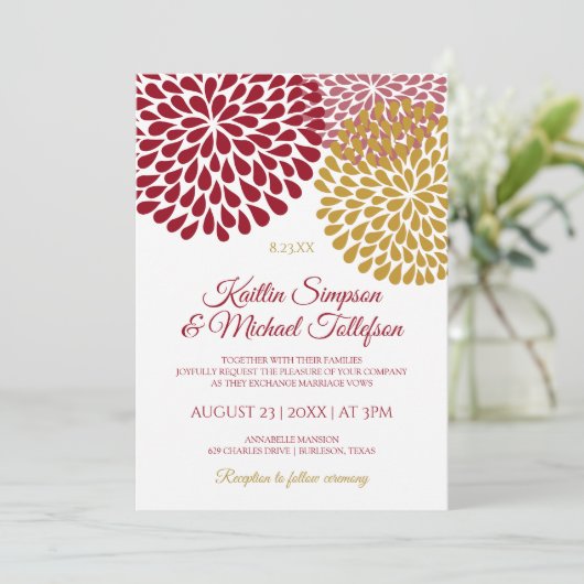 Einladungen für Hochzeiten in Burgund und Gold | F (Stehend Vorderseite)