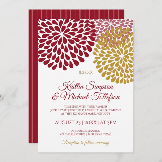 Einladungen für Hochzeiten in Burgund und Gold | F (Vorne/Hinten)