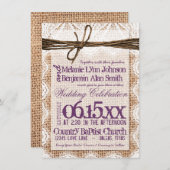 Einladungen für Hochzeiten in Burlap Print Plum Ty (Vorne/Hinten)