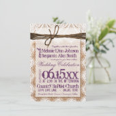 Einladungen für Hochzeiten in Burlap Print Plum Ty (Stehend Vorderseite)