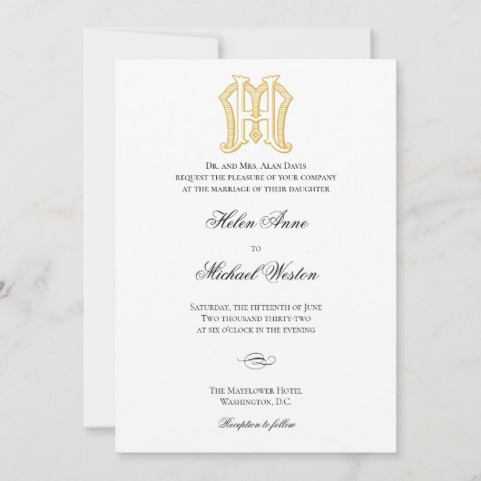 Einladungen für Hochzeiten in Monogramm oder MH Mo (Vorderseite)