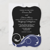 Einladungen für Hochzeiten in Navy Blue Black Swir (Vorderseite)