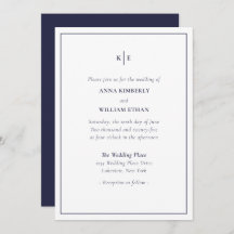 Einladungen für Hochzeiten in Navy Blue Monogram