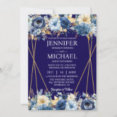 Einladungen für Hochzeiten in Navy Blue und Gold (Vorderseite)