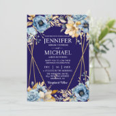 Einladungen für Hochzeiten in Navy Blue und Gold (Stehend Vorderseite)