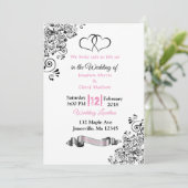 Einladungen für Hochzeiten in Rosa, Schwarz und We (Stehend Vorderseite)