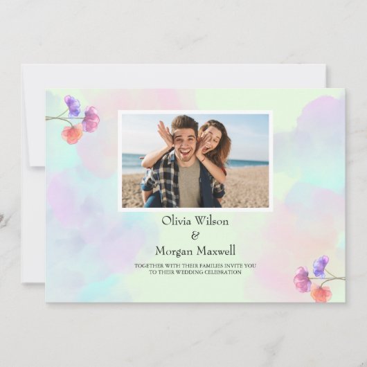 Einladungen für Hochzeiten in Rosa und Blau (Vorderseite)