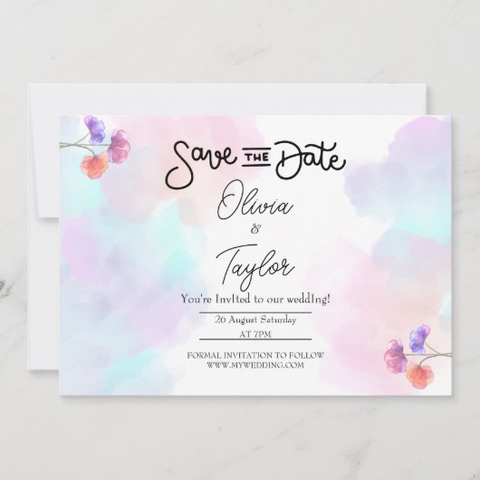 Einladungen für Hochzeiten in Rosa und Blau (Vorderseite)