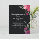 Einladungen für Hochzeiten in Rosa und Schwarz (Stehend Vorderseite)