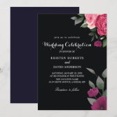 Einladungen für Hochzeiten in Rosa und Schwarz (Vorne/Hinten)