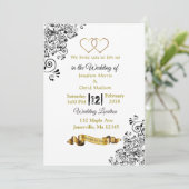 Einladungen für Hochzeiten in Schwarz und Gold (Stehend Vorderseite)