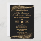 Einladungen für Hochzeiten in Schwarz und Gold-Gli (Vorderseite)