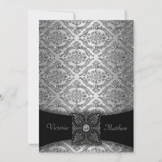 Einladungen für Hochzeiten in Silver & Black Damas (Vorderseite)
