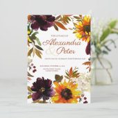 Einladungen für Hochzeiten mit Burgund & Gold (Stehend Vorderseite)