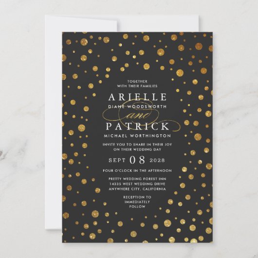 Einladungen für Hochzeiten mit Gold und Black Conf (Vorderseite)