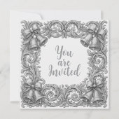 Einladungen für Hochzeiten mit Silberglocken und R (Vorderseite)