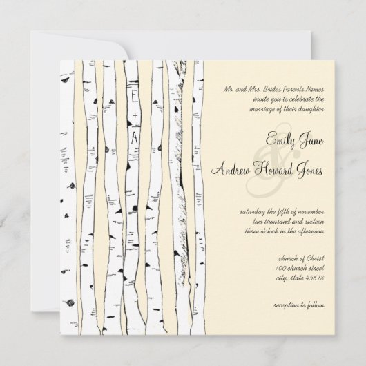 Einladungen für Hochzeiten von Cream Birch Tree (Vorderseite)