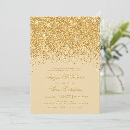 Einladungen für Hochzeiten von Gold Glitzer (Stehend Vorderseite)
