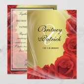 Einladungen für Hochzeiten von Gold und Rote Rose (Vorne/Hinten)