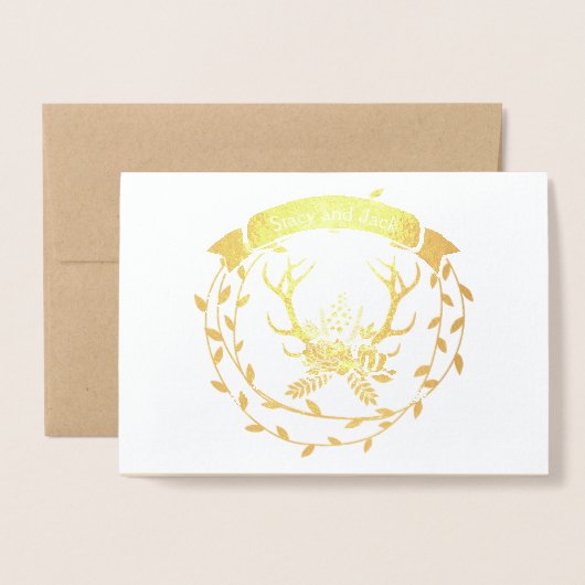 Einladungen für Hochzeiten von Goldfoil Deer Antle (Vorderseite mit Umschlag)
