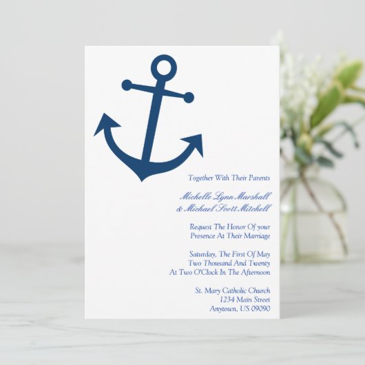 Einladungen für Hochzeiten von Nautical Boat Ancho (Stehend Vorderseite)