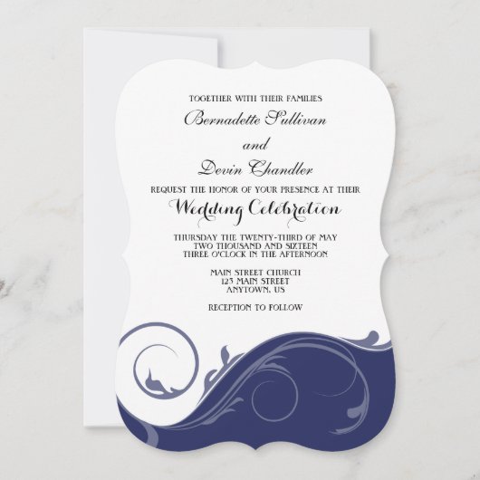 Einladungen für Hochzeiten von Navy Blue Floral Sw (Vorderseite)