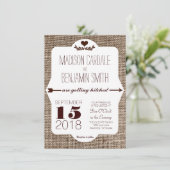 Einladungen für Hochzeitsfeiern mit Hitched Burlap (Stehend Vorderseite)