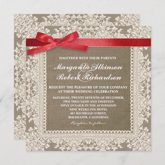 Einladungen für Hochzeitsfeiern mit weißem Spitzen (Vorne/Hinten)