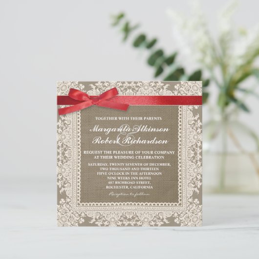 Einladungen für Hochzeitsfeiern mit weißem Spitzen (Stehend Vorderseite)