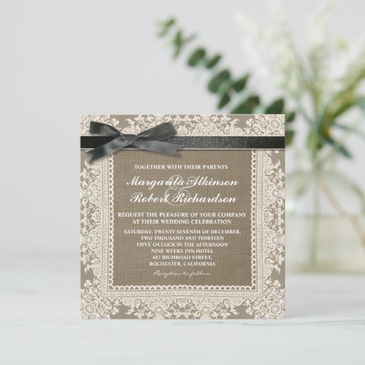 Einladungen für Hochzeitsfeiern mit weißer Spitze (Stehend Vorderseite)