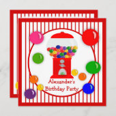 Einladungen für Kinder mit Gummiballmaschine zum G (Vorne/Hinten)