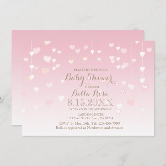 Einladungen für Kinder mit rosa Herzchen (Vorne/Hinten)