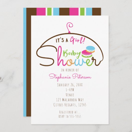 Einladungen für kleine Macaroons-Mädchen-Dusche (Vorne/Hinten)