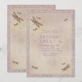 Einladungen für lila und goldene Libellen