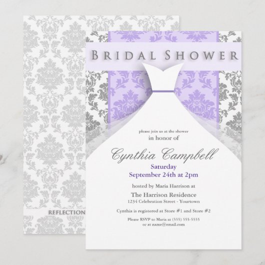 Einladungen für Lilac/Silver Damask Bridal (Vorne/Hinten)