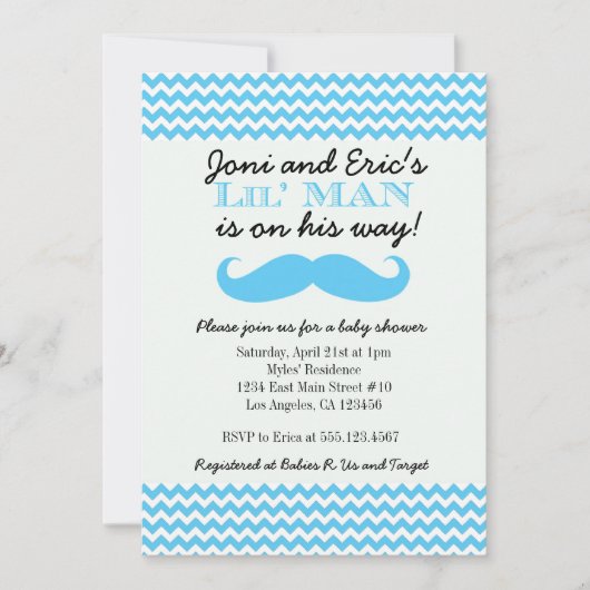 Einladungen für LIttle Man Baby Shower (Vorderseite)