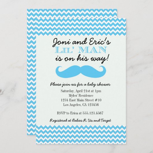 Einladungen für LIttle Man Baby Shower (Vorne/Hinten)